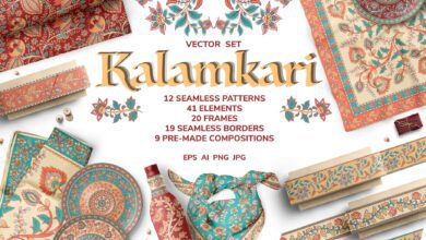 حزمة فيكتور كلامكاري CreativeMarket - KALAMKARI. Vector Set Ornaments. 3809401