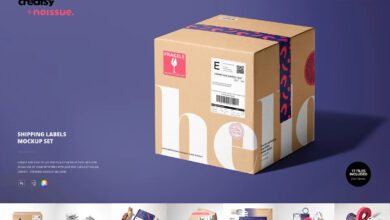 موك اب ملصقات الشحن Noissue Shipping Labels Mockup Set - 6451656