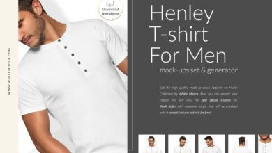 CreativeMarket - Men Henley T-shirt Mockups Free demo 6390082 موك اب تي شيرت هينلي للرجال