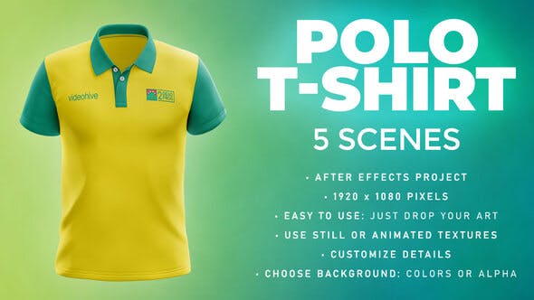 Videohive - Polo T-shirt - 5 Scenes Mockup Template - Animated Mockup PRO 33808963