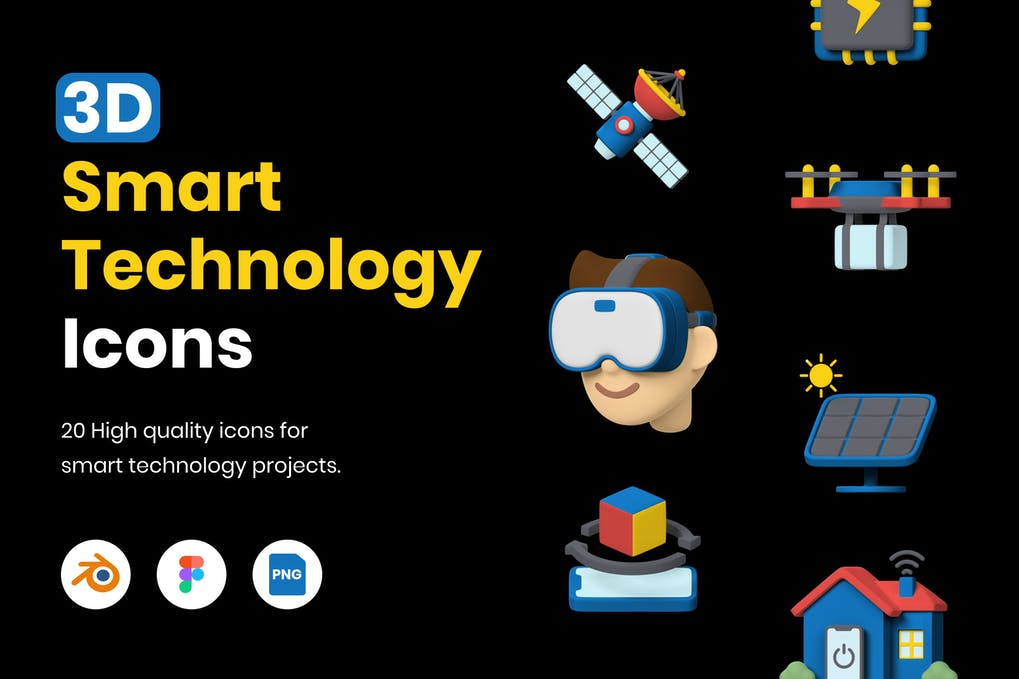 أيقونات تقنية ذكية ثلاثية الأبعاد 3D Smart Technology Icons