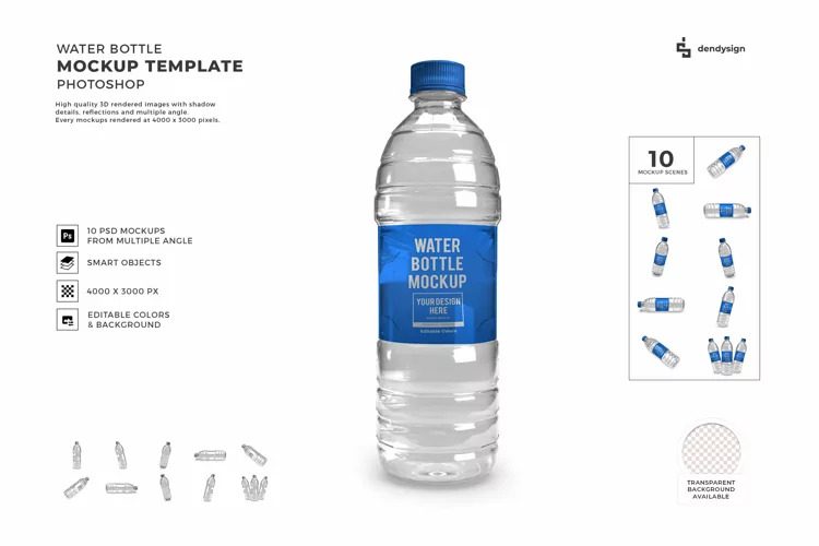 مجموعة موك اب زجاجة ماء ثلاثية الأبعاد