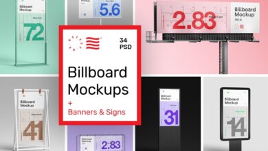 CreativeMarket - Billboard Mockups + Banners & Signs 6440335 لوحة إعلانات لافتات وعلامات موك اب