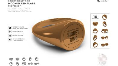 الحزمة كاملة Golden Signet Ring Mockup Template Bundle - 1642730