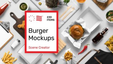حزمة موك اب البرجر CreativeMarket - Burger Mockups 6633785