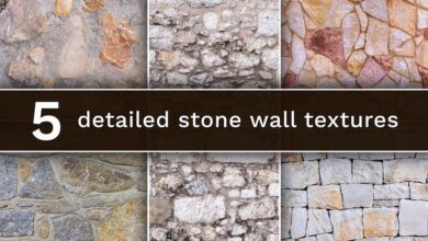 Set of 5 different stone wall textures