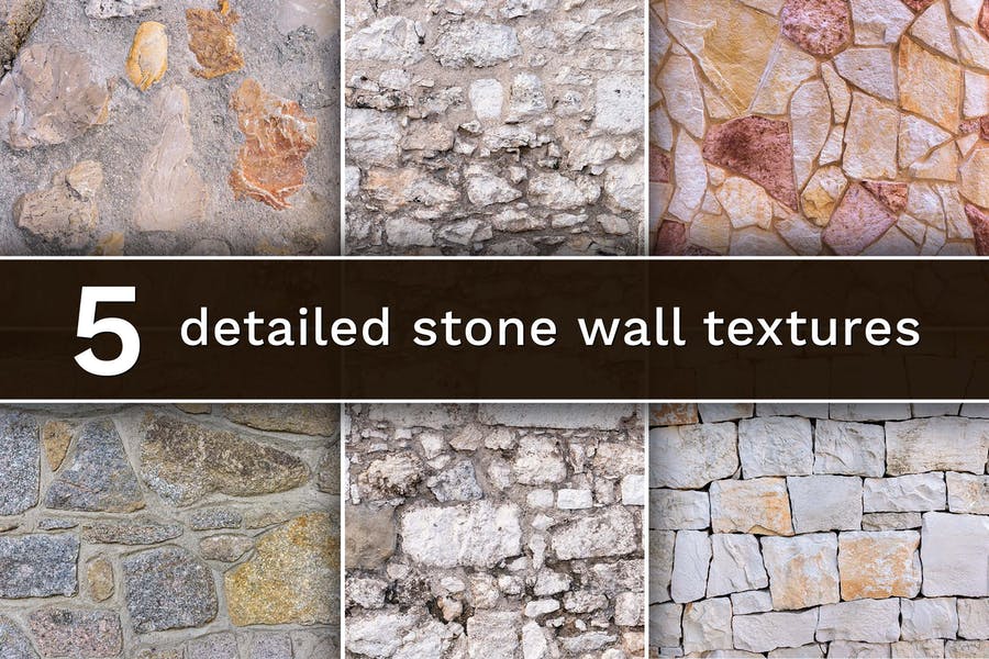 Set of 5 different stone wall textures