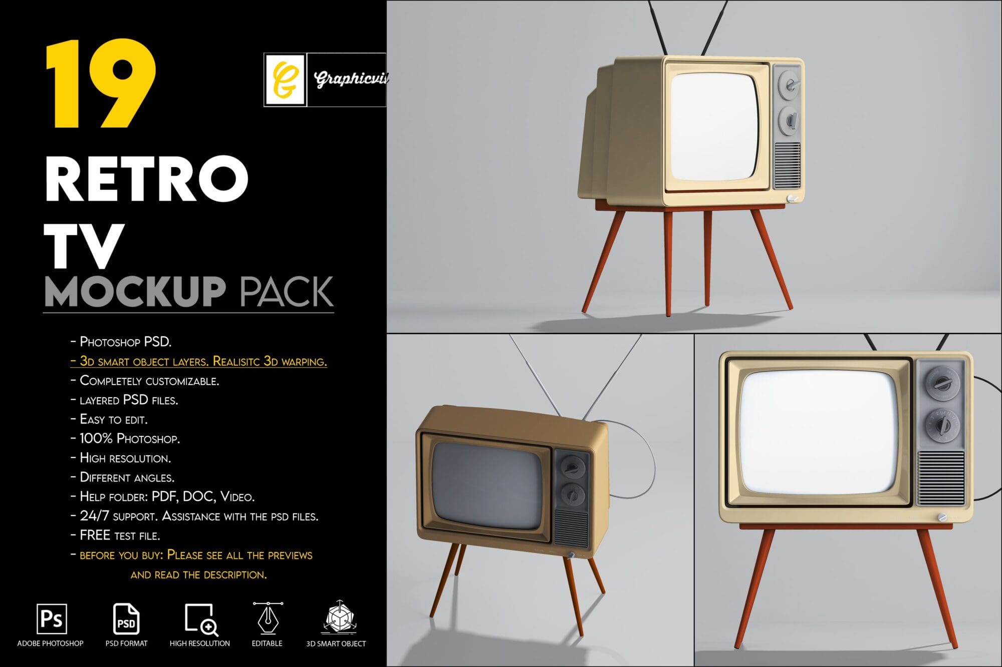 Retro Tv Mockup Pack - 6877617