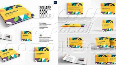 Square Book Mockup - 12 views