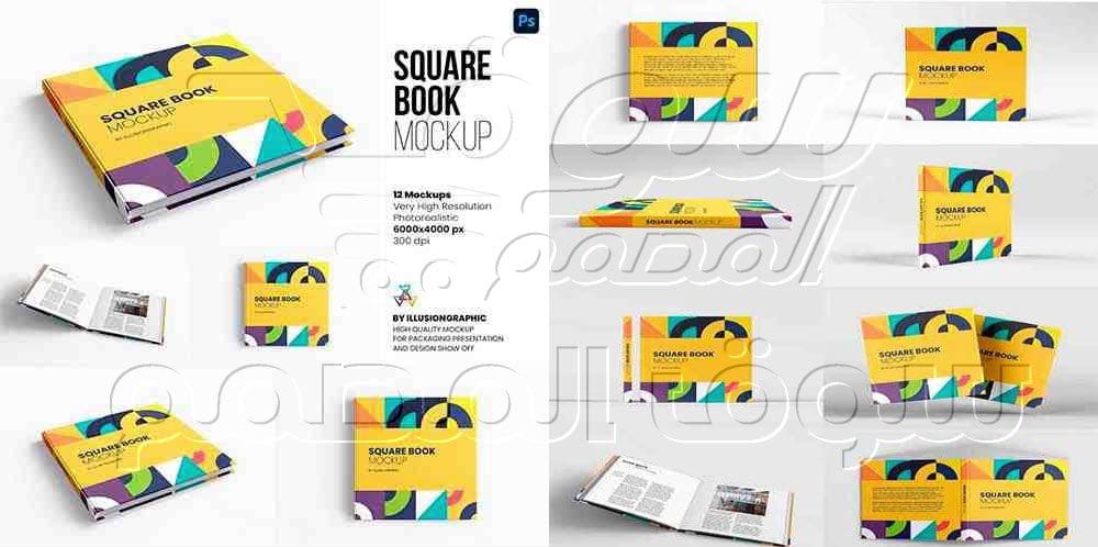 Square Book Mockup - 12 views