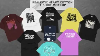 Heavy Cotton T-shirt Mockup - 6578295 موك اب تي شيرت قطني ثقيل عالية الدقة