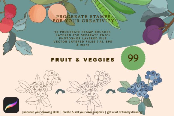 Fruit Veggies Brush Kit Procreate Graphics 29799013 1 1 580x387 1