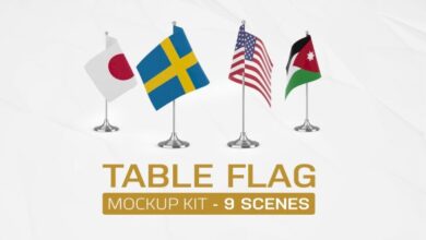 حزمة موك اب اعلام الطاولة Table Flag Mockup Kit - 7105325