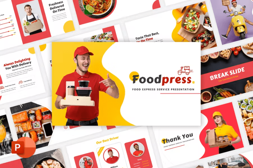 Foodpress Food Delivery Powerpoint Keynote and Google Slides Template