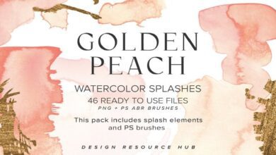 Golden Peach Watercolor Splash Pack - 7187342