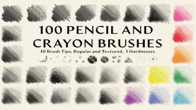 100 Pencil and Crayon Brushes - 4923874 || فرش قلم رصاص وأقلام تلوين