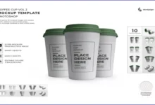 موك اب كوب قهوة بلاستيك مع غطاء Plastic Coffee Cup with Lid Mockup Template Set - 32471332