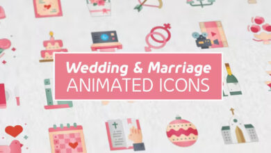 الزفاف والزواج الرموز المتحركة المسطحة الحديثة