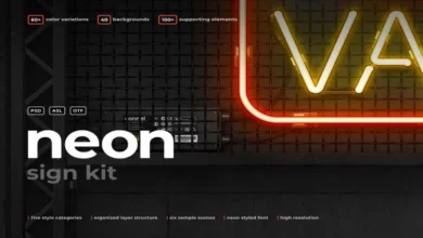 حزمة لافتات النيون كاملة CreativeMarket - Neon Sign Kit 7312858