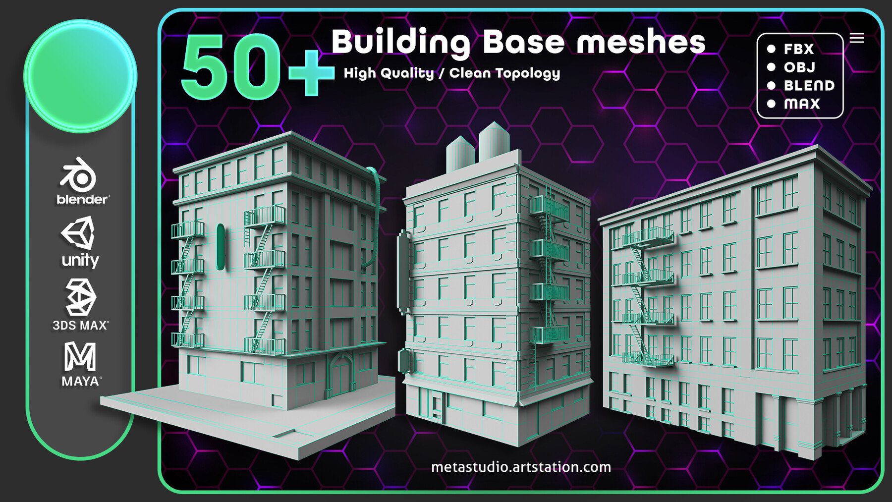 Artstation 50 Building Base Mesh