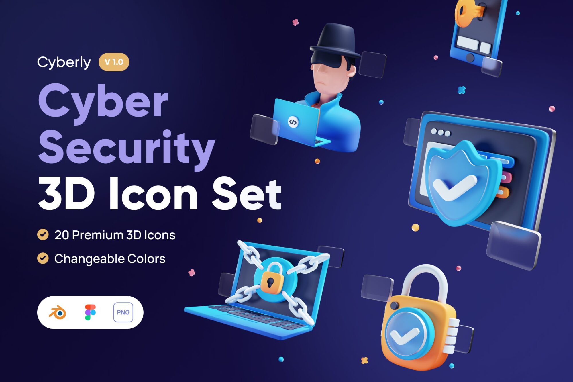 CreativeMarket - Cyberly - Cyber Security 3D Icon Set 7362649