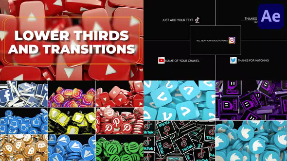 Videohive - Social Media Lower Thirds And Transitions for After Effects - 39043204 الحزمة كاملة