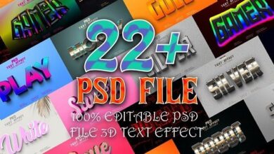 حزمة PSD بنمط النص ثلاثي الأبعاد 22 رسومات مميزة