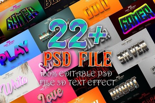حزمة PSD بنمط النص ثلاثي الأبعاد - 22 رسومات مميزة