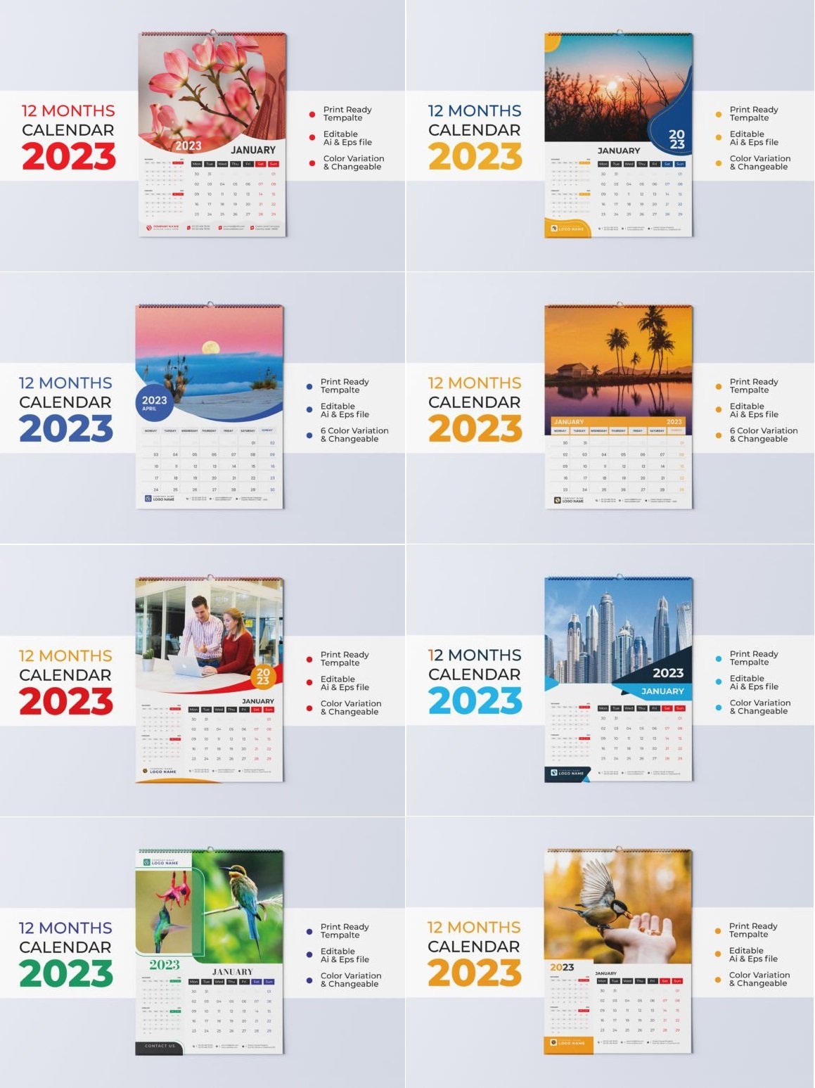 تقويم الحائط 2023 تصميم القالب. تصميم تقويم مكتب الأعمال الملونة. مخطط اليوميات السنوي ومخطط الشهر اليومي. التقويم المكتبي 2023.