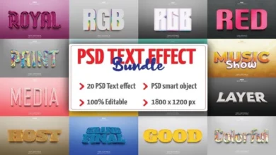 حزمة تأثيرات النص PSD ثلاثية الأبعاد القابلة للتحرير المجلد 5