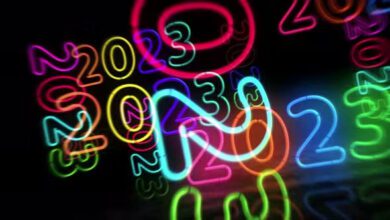 Videohive - 2023 symbol neon 3d flight between - 39317590 - Motion Graphics