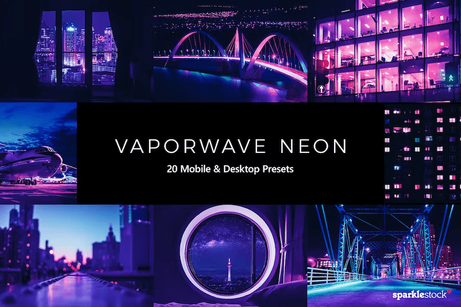 20 Vaporwave Neon Lightroom Presets LUTs V72L6F7