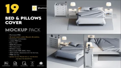 CreativeMarket - Bed cover and Pillows Mockup 7198617