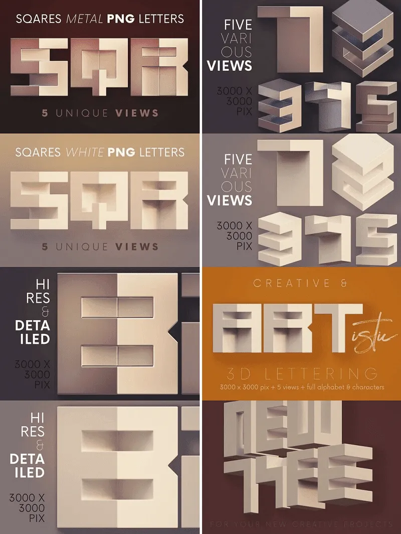 Creativemarket - Squares Geometric - 3D Lettering 6096507