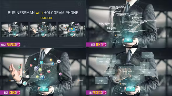 Videohive - Businessman with Hologram Phone - 21612818