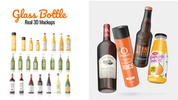 Videohive - Glass bottle Real 3D Mockups - 45548123