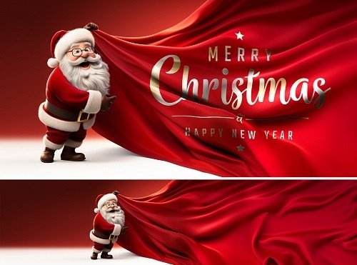 Santa Claus Holding A Red Sheet For Christmas Greetings Mockup. Generative Ai - 678082463