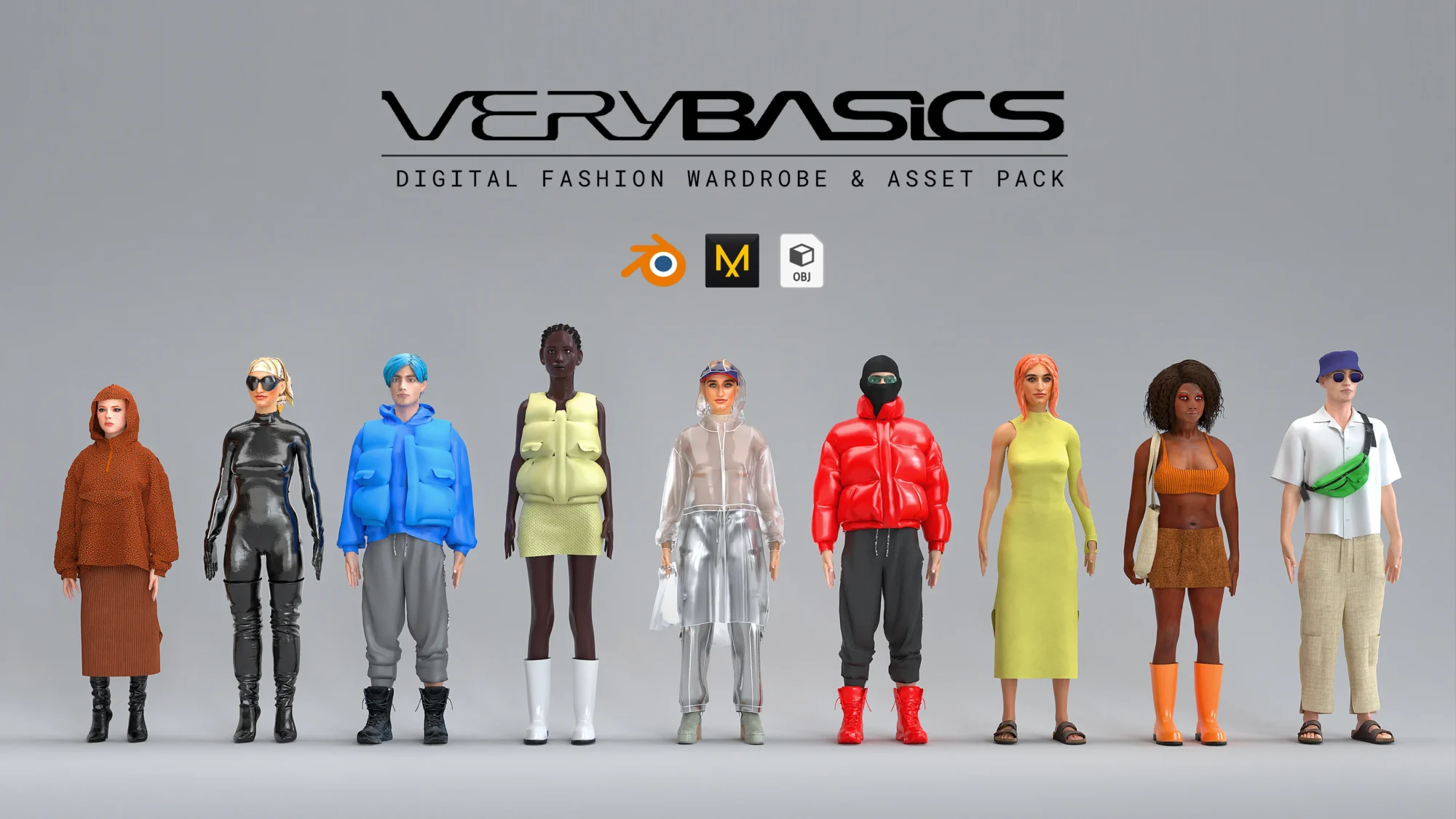Digital Fashion VERYBASICS - VirtualWardrobe & Asset Pack (Blender & Marvelous Designer)