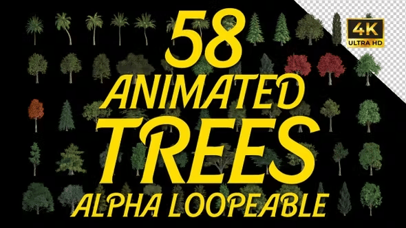 Videohive - 58 Animated Trees Alpha Loop Pack 4K - 50596426