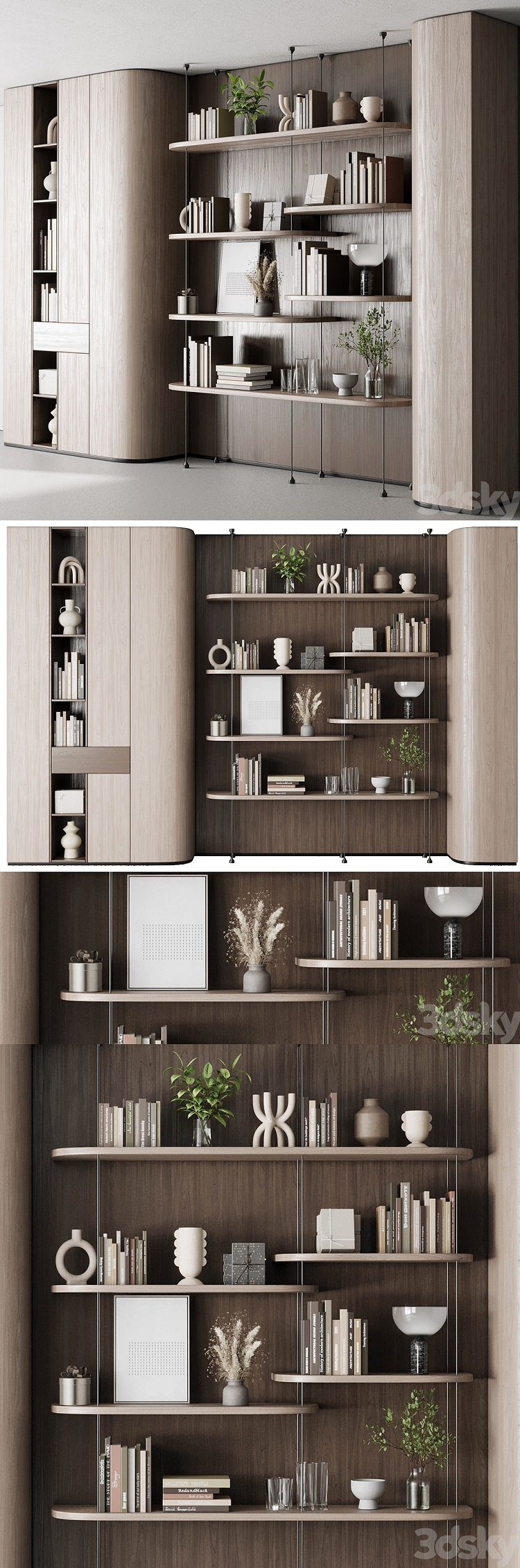 3dsky - Cabinet Furniture - Wooden Shelves Decorative With Plants and Book 06 5776707