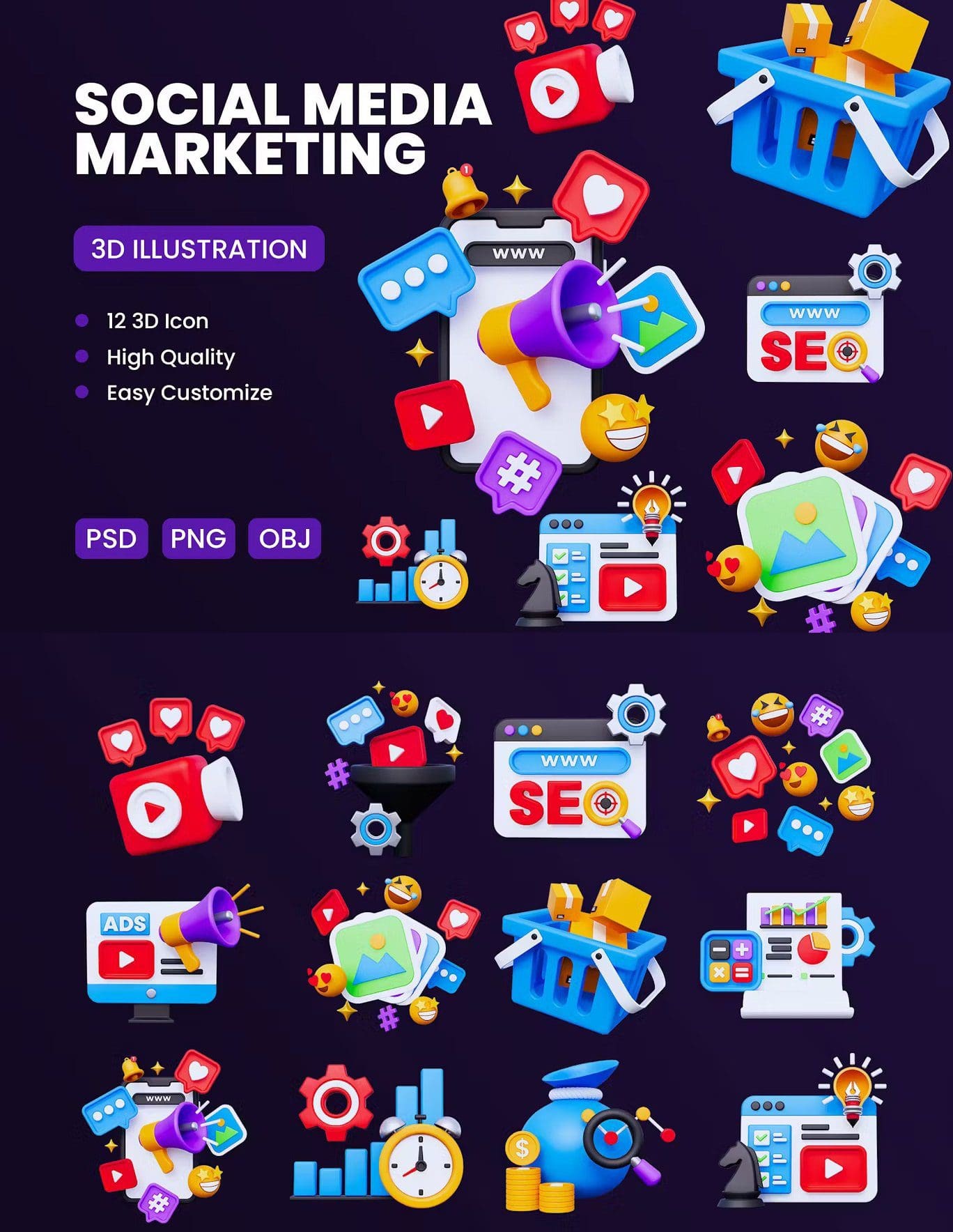 Social Media Marketing 3D Icon GSMGJ5N