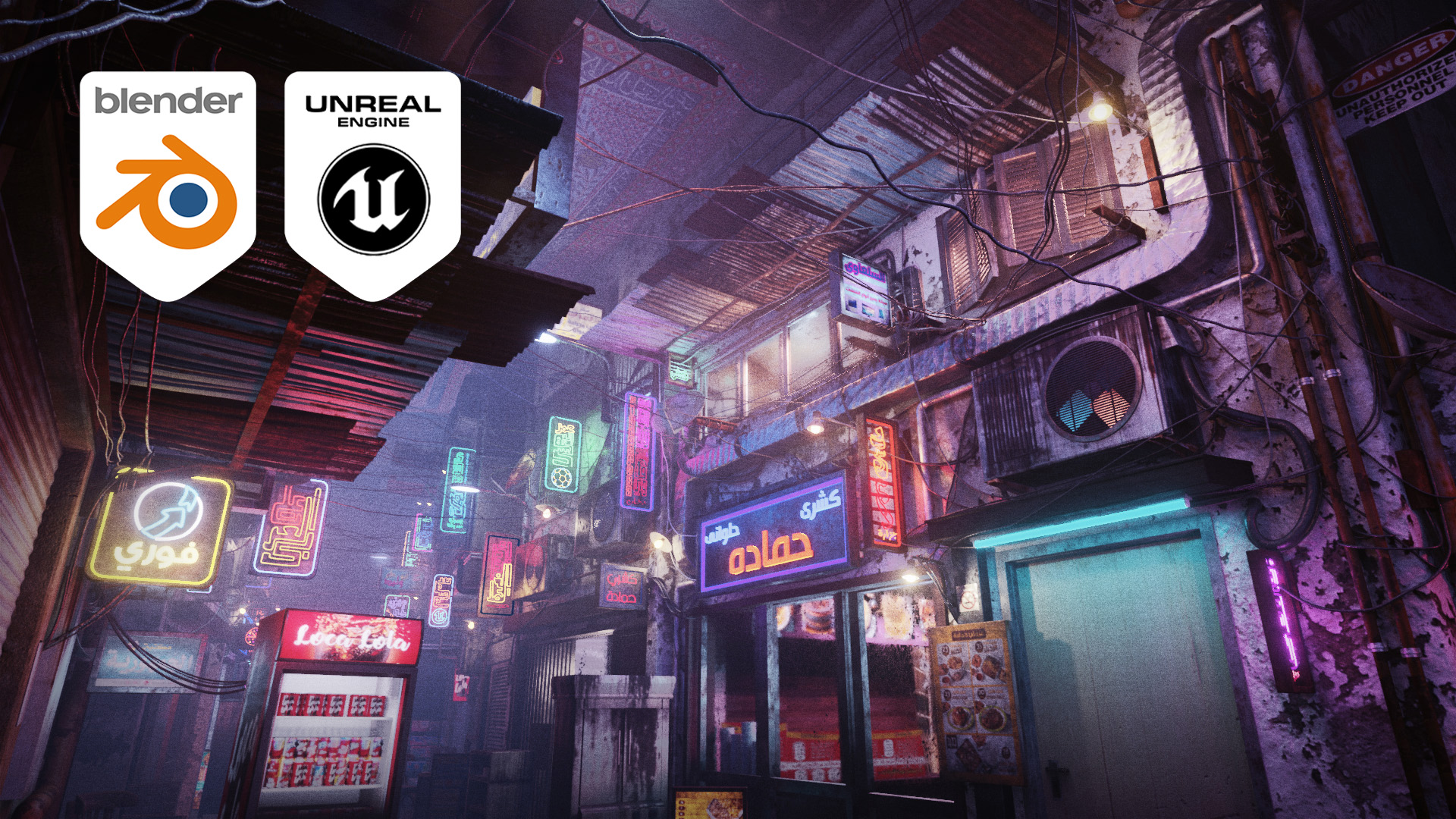 Cairo City Cyberpunk Streets - Animated Neon Signs