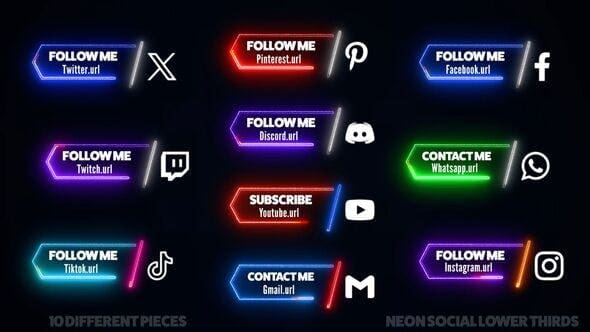 Videohive Neon Social Media Lower Thirds 53340174