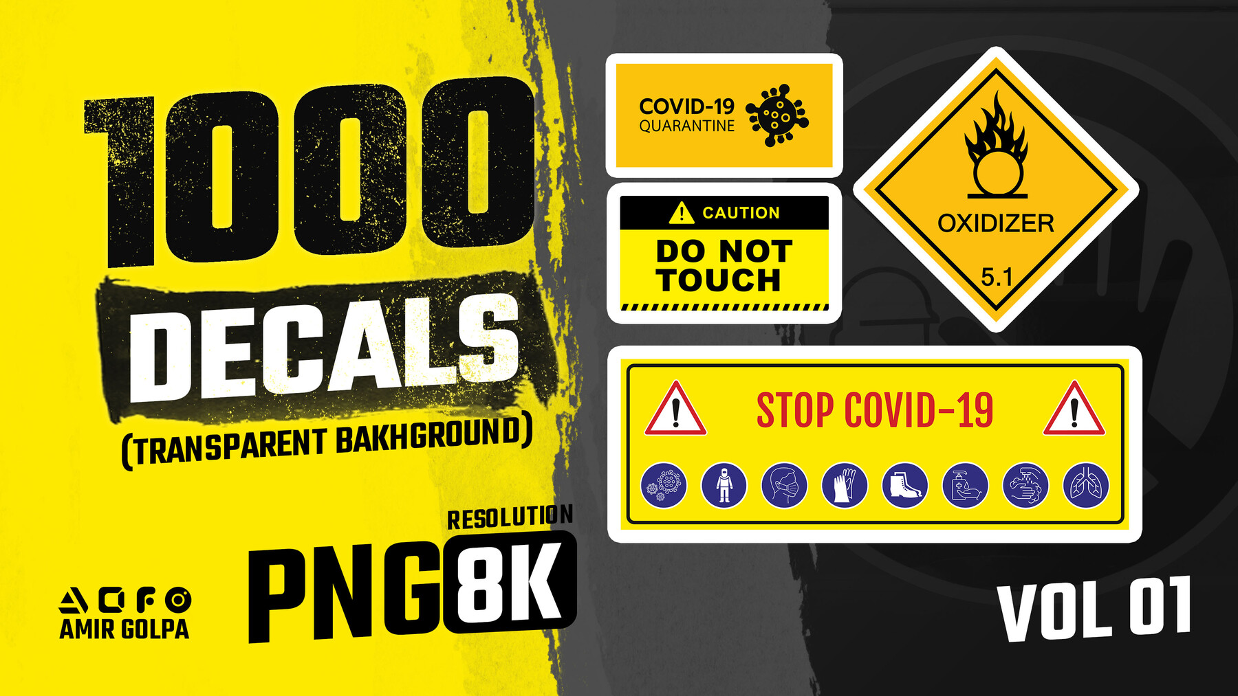 1000 decals vol.1 (Traffic signs, science fiction, logo, danger, directions, fire signs, street signs, rescue and rescue, ui, sci-fi, Stencils, Label, Shape, Typography, Frame, icon, cybernetic, …)