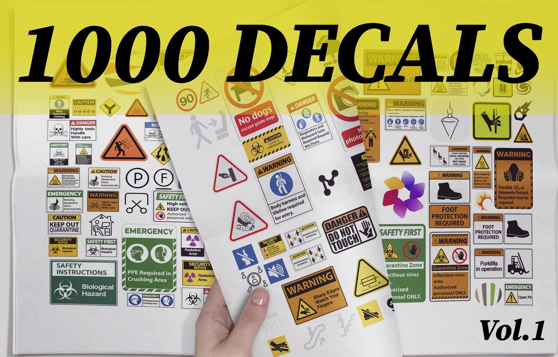 1000 decals vol.1 (Traffic signs, science fiction, logo, danger, directions, fire signs, street signs, rescue and rescue, ui, sci-fi, Stencils, Label, Shape, Typography, Frame, icon, cybernetic, …)