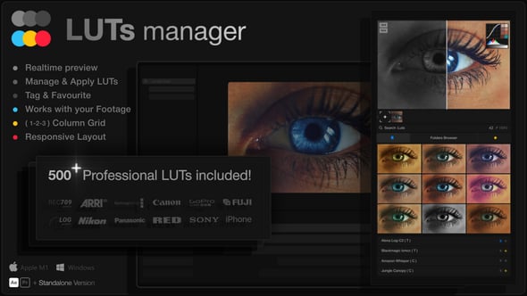 Videohive LUTs Manager Preview LUTs In Real-time Tool & 500 Professional LUTs 55855580