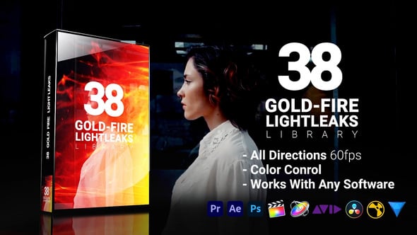 Videohive 3D Light Leaks - Gold Fire 56941543