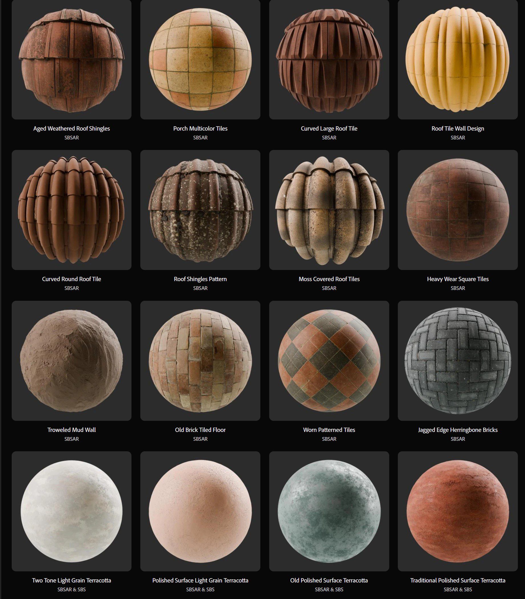 Substance Materials - Terracotta category (200+ materials)