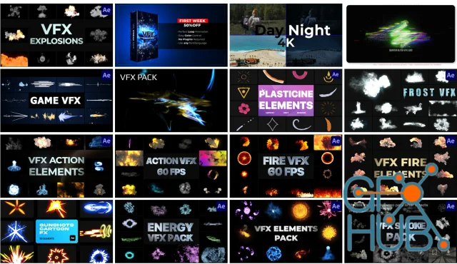 Envato Elements Videohive - 12 VFX Packs for AE - March 2025