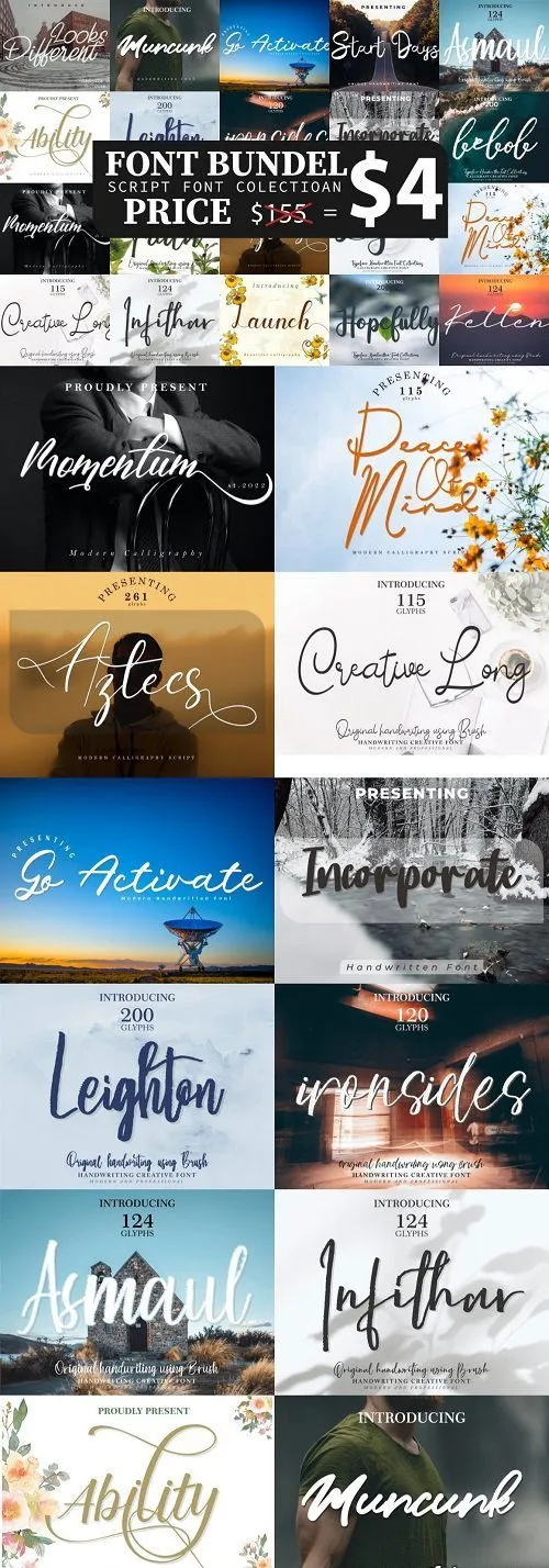 Script Font Collection Bundle - 20 Fonts